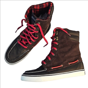 Sperry Top-Sider Acklins Brown & Red Corduroy Plaid Moc Toe Lace-up Boot Size 8